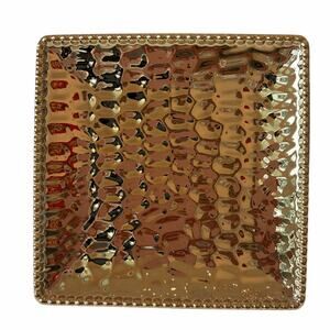 Hammered Gold Serving Plate 7.5in Square Enameled Ceramic NEW